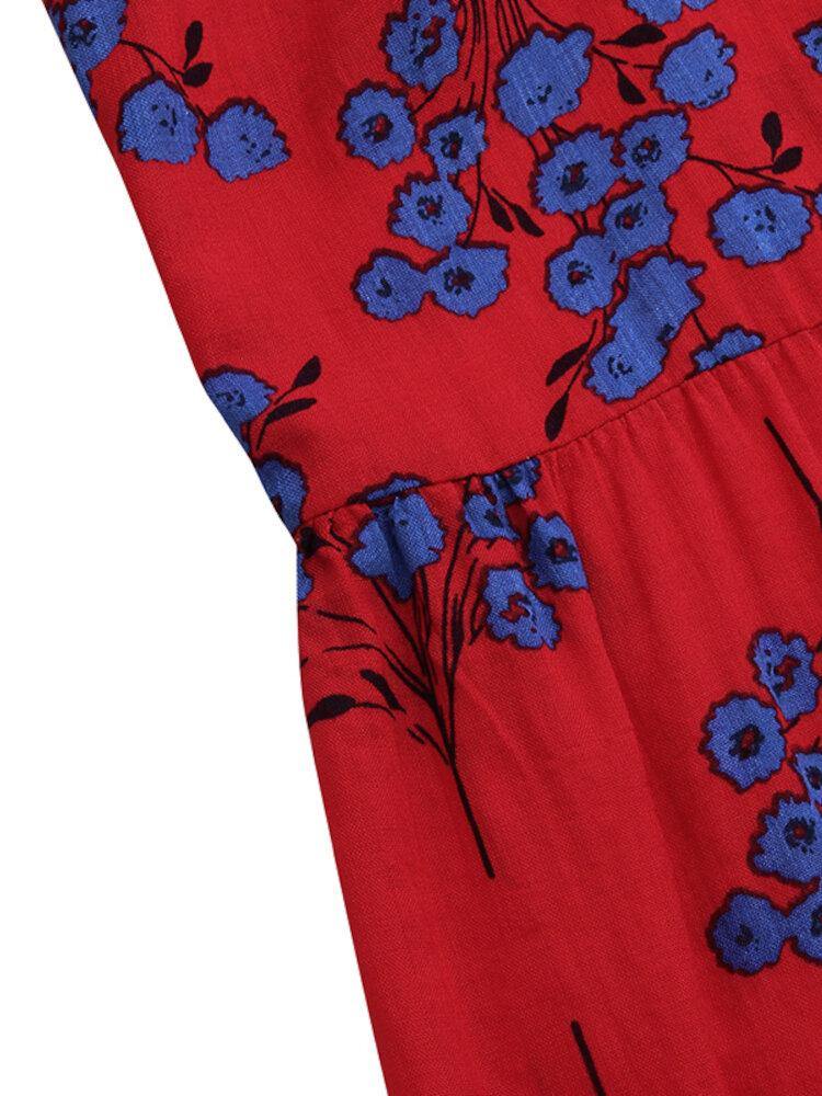 Floral Print V-Neck Leisure Holiday Maxi Dress - Trendha