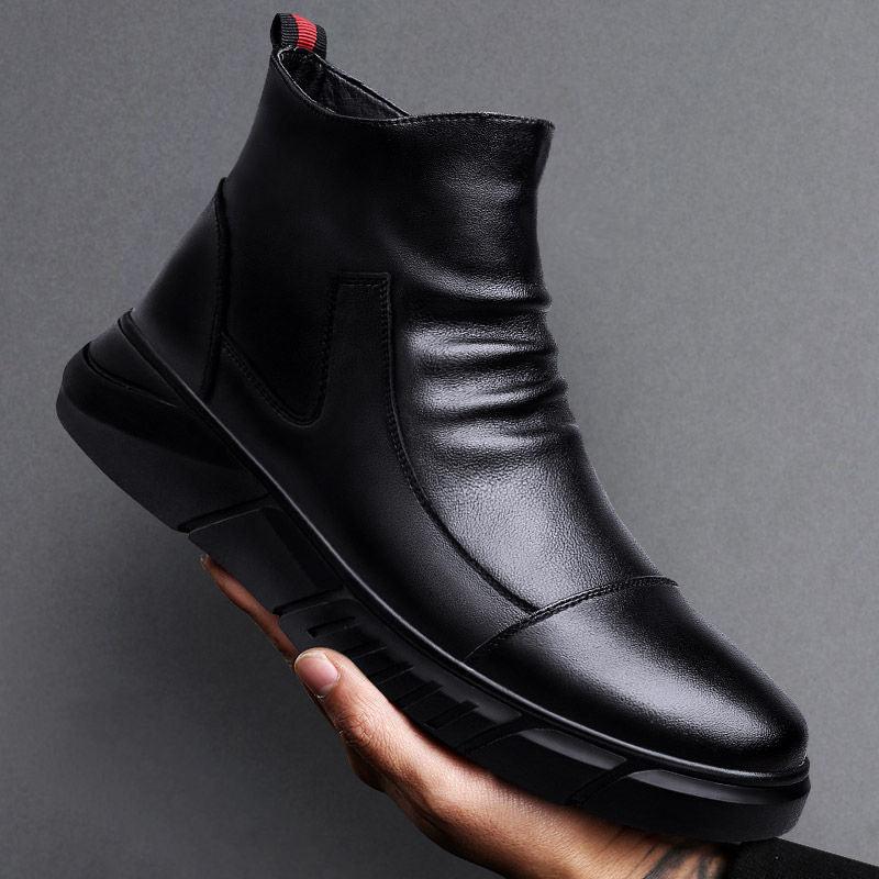 Black PU High-Top Casual Boots