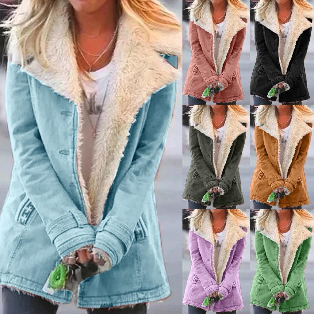 Women Plus Size Warm Coats Composite Plush Button Lapels Jacket Outwearcoat - Trendha