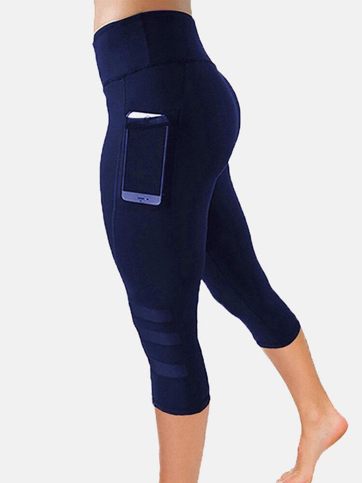 Women Mesh Patchwork Bodycon Cropped Yoga Sport Leggings With Pockets - Trendha