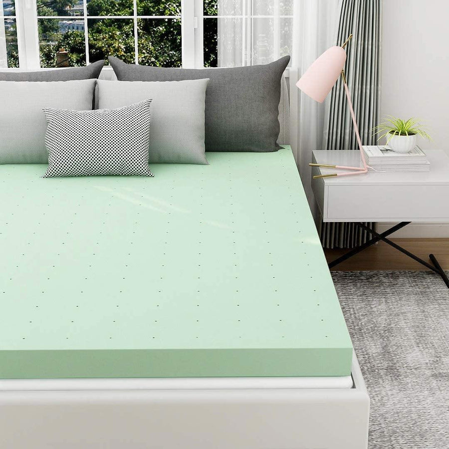 Mattress Topper 3 inch Memory Foam Mattress Bed Pad Green Tea Ventilated Design - Trendha