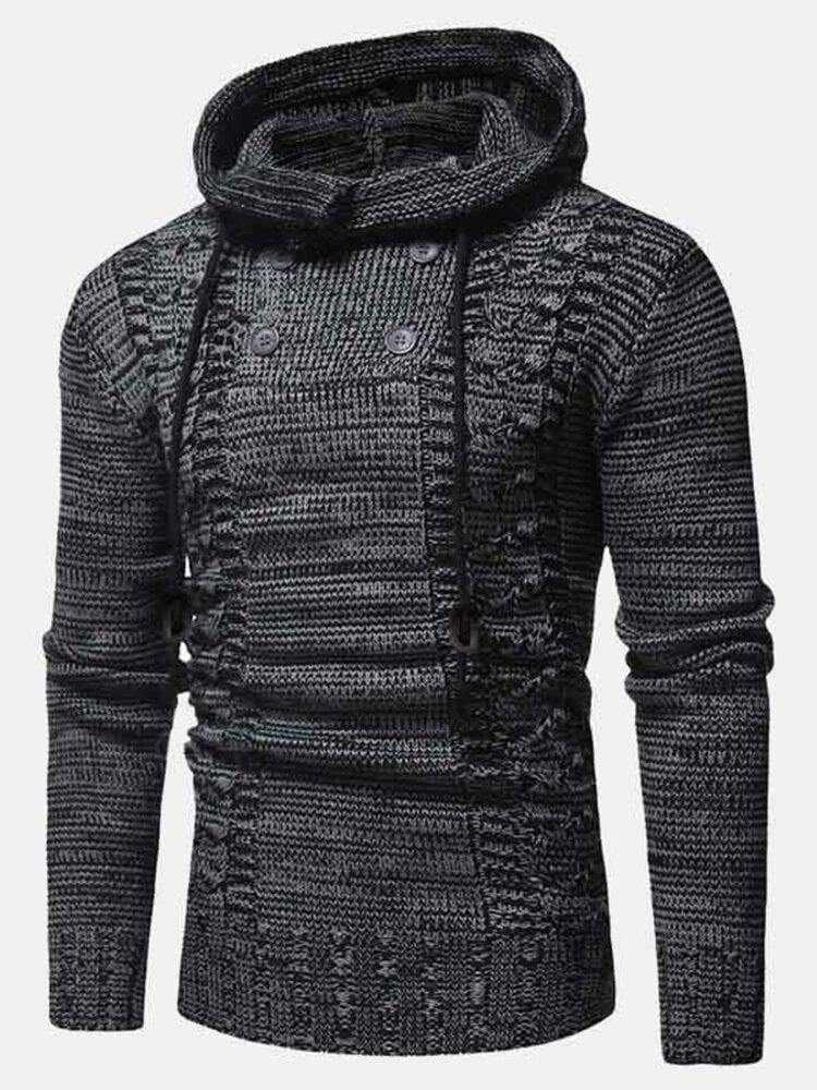 Mens Vintage Half Double Breasted Zipper Knitting Warm Hooded Sweaters - Trendha