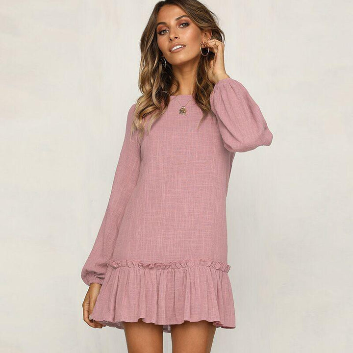 Long sleeve pleated casual dress - Trendha