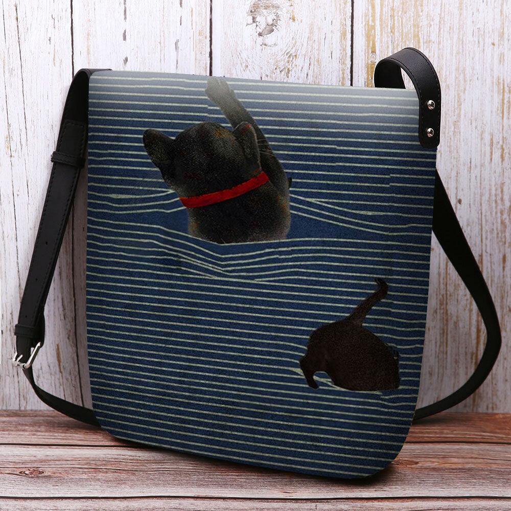 Women Felt Cute Casual Cartoon Cat Stripes Pattern Crossbody Bag Shoulder Bag - Trendha