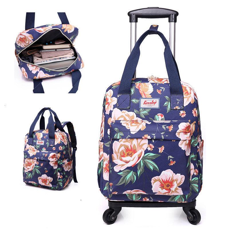 Mini Printed Folding Trolley Bag Detachable Dual Purpose Backpack - Trendha