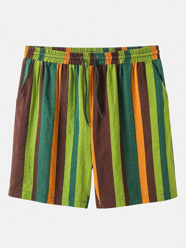 Mens Cotton Breathable Colorful Striped Drawstring Casual Shorts - Trendha