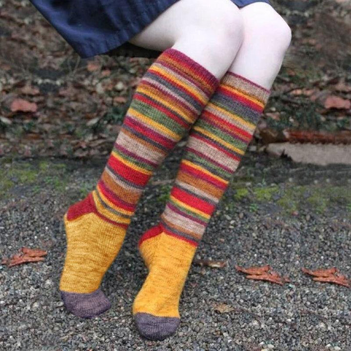 Women Cotton Color Stripe Pattern Casual Fashion Halloween Christmas Knee Socks Stockings - Trendha