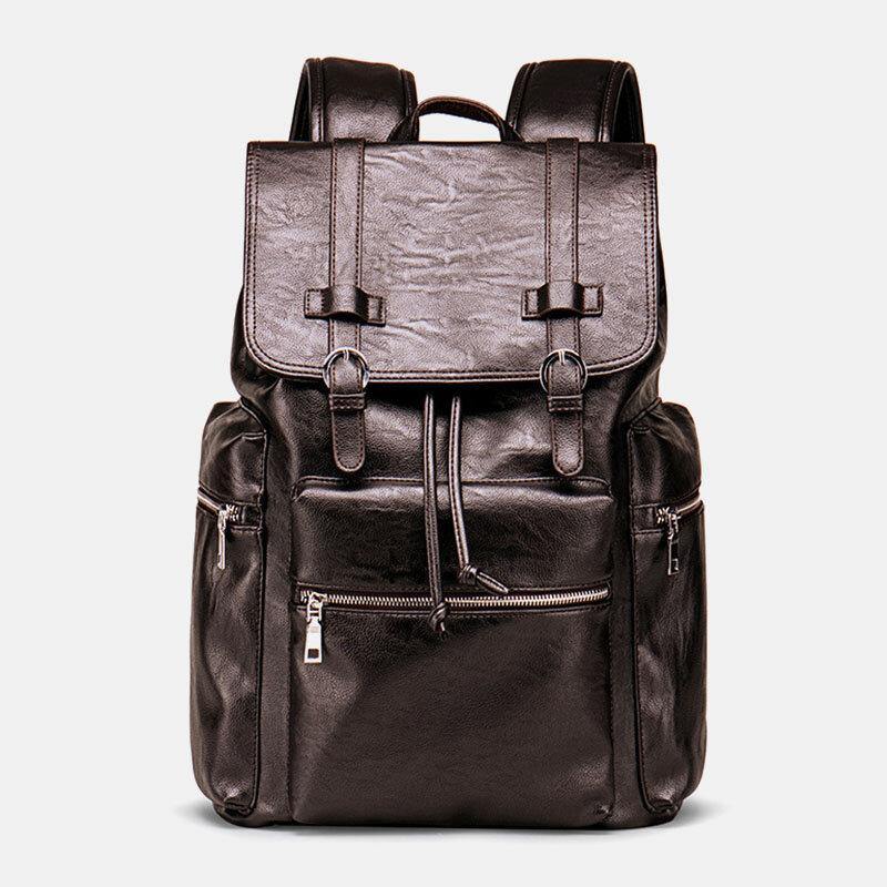 Men Faux Leather Large Capacity Business Casual 14 Inch Laptop Bag Travel Bag School Backpack - Trendha