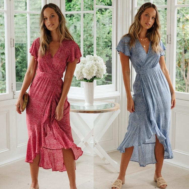 Trendy V-neck Short-Sleeved Lace Dress: Embrace European and American Fashion