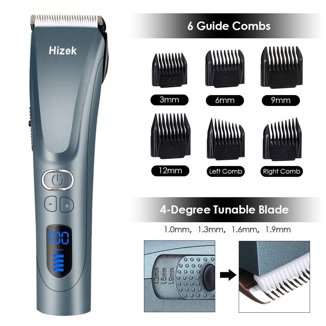Hair Clippers for Men,Hizek Beard Trimmer Professional Cordless Hair Trimmer with 3 Adjustable Speeds,LED Display,USB Charging Stand and 6 Attachment Guide Combs,for Family Use - Trendha