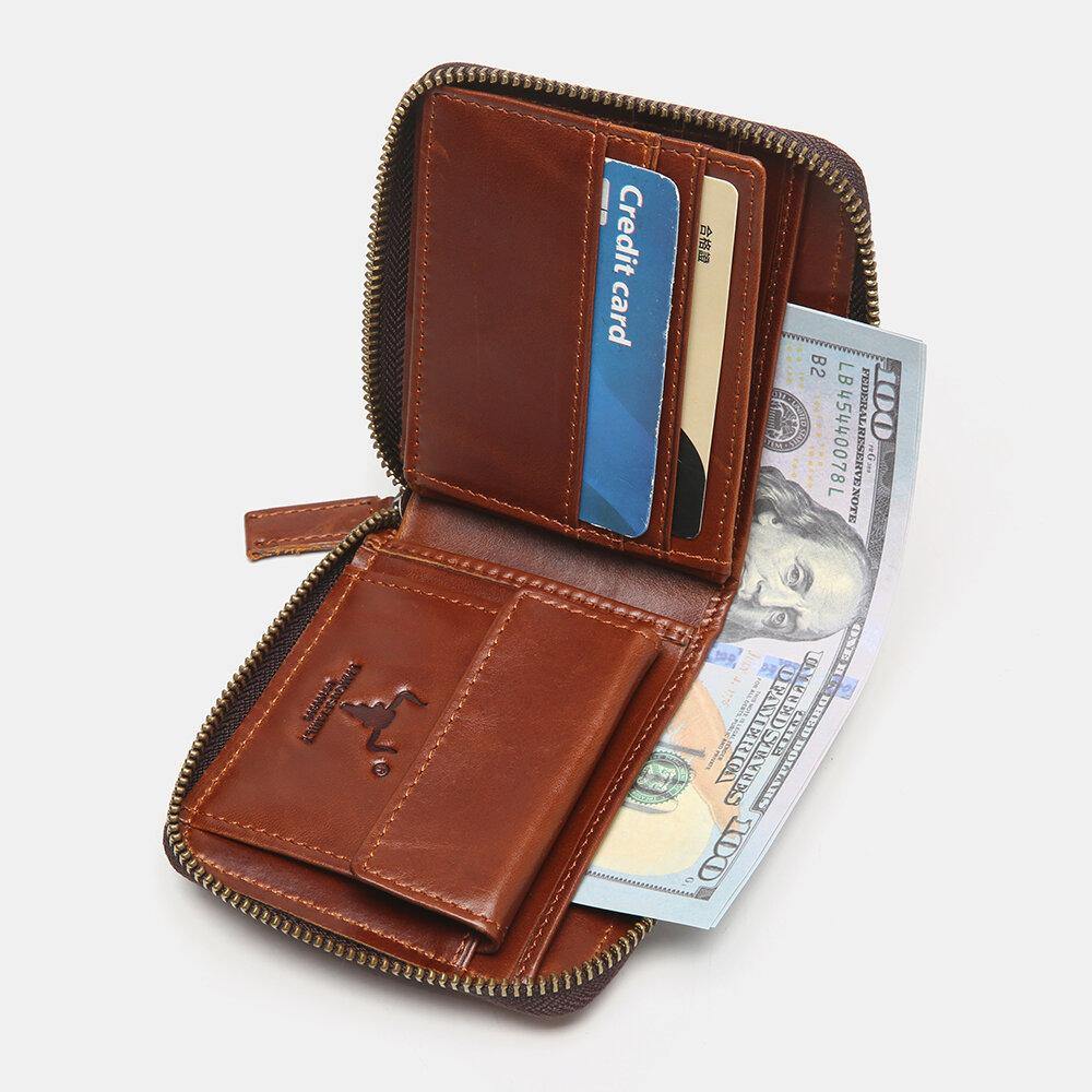 Men Genuine Leather RFID Blocking Anti-theft Retro Multi-functional Card Holder Wallet - Trendha