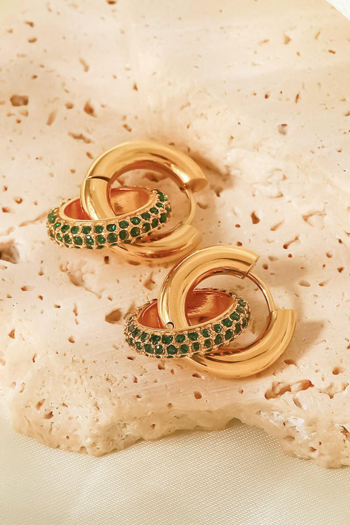 18K Gold-Plated Inlaid Zircon Double-Hoop Earrings - Trendha