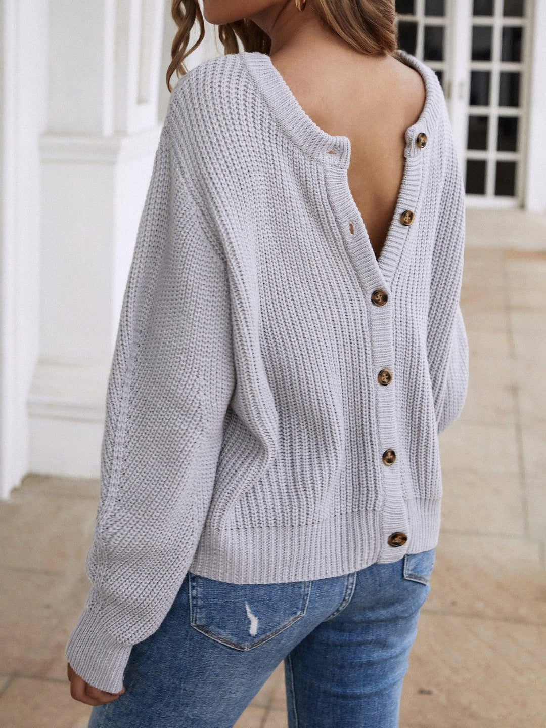 Button Down Rib-Knit Reversible Sweater - Trendha