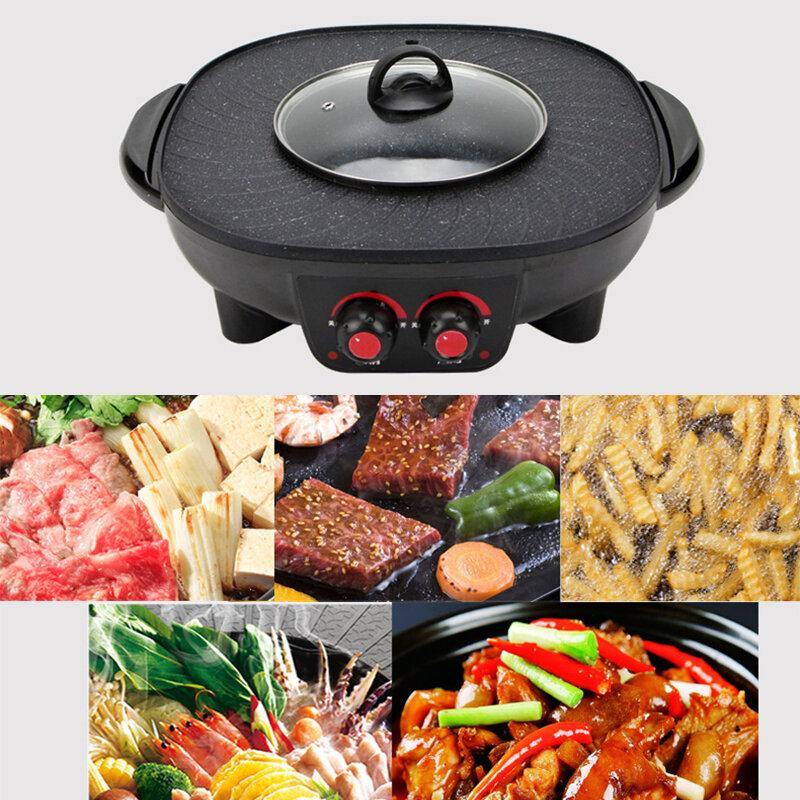 220V 2 in 1 Electric Smokeless Hotpot Oven Barbecue Pan Hot Pot BBQ Grill Machine - Trendha