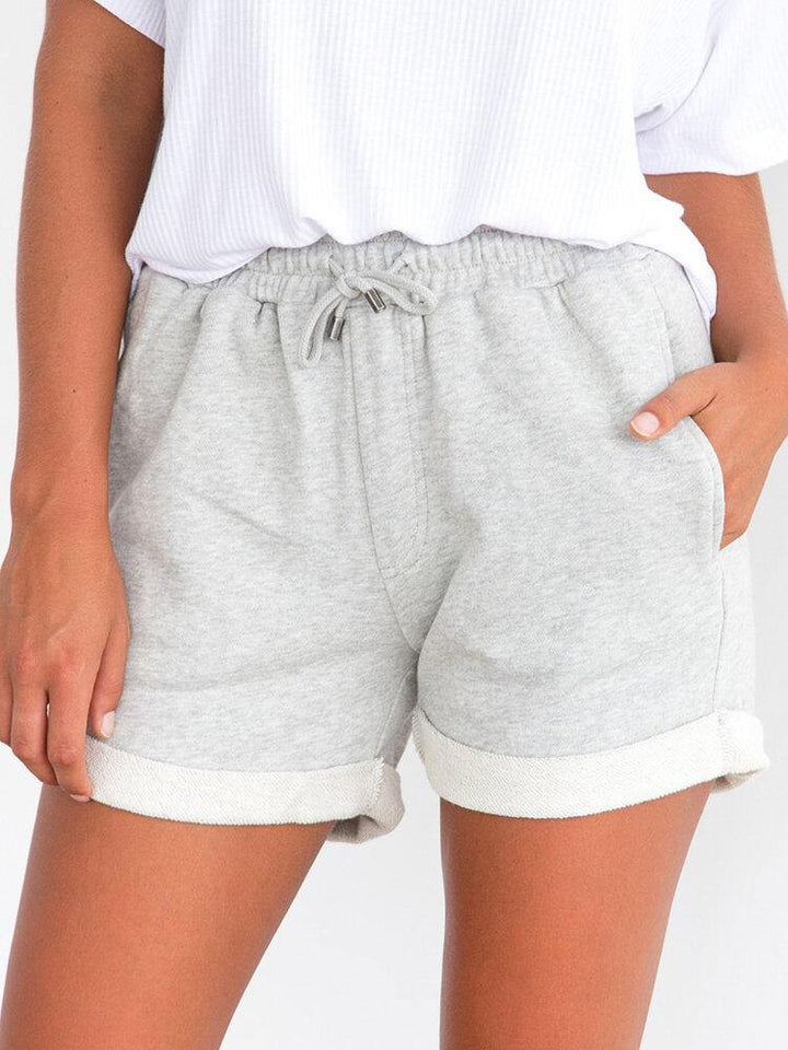Women's Simple Solid Color Drawstring Pocket High Waist Shorts - Trendha