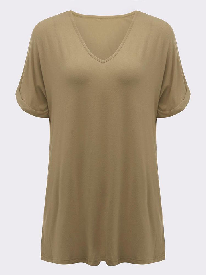 Women Loose Batwing Sleeve Pure Color V-Neck A-Line Blouse - Trendha
