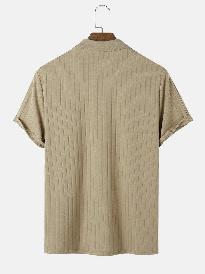 Mens Ribbed Texture Solid Color Short Sleeve Casual Golf Shirt - Trendha