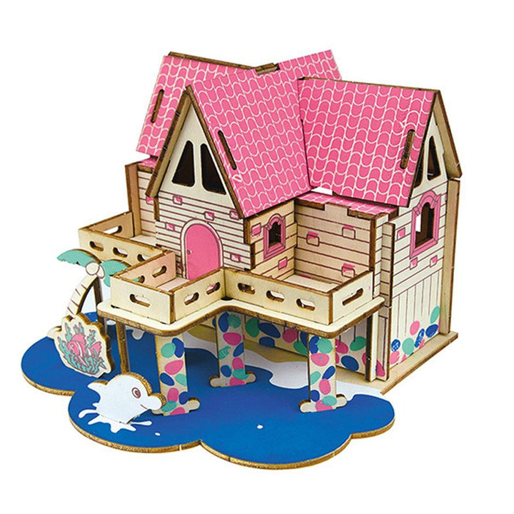 3D DIY Wooden Puzzle Dollhouse Handmade Wooden Building Model Educational Puzzle Toy for Kid Creative Gift - Trendha