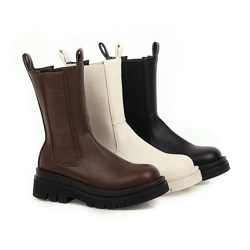 British style mid-heel platform knight boots - Trendha