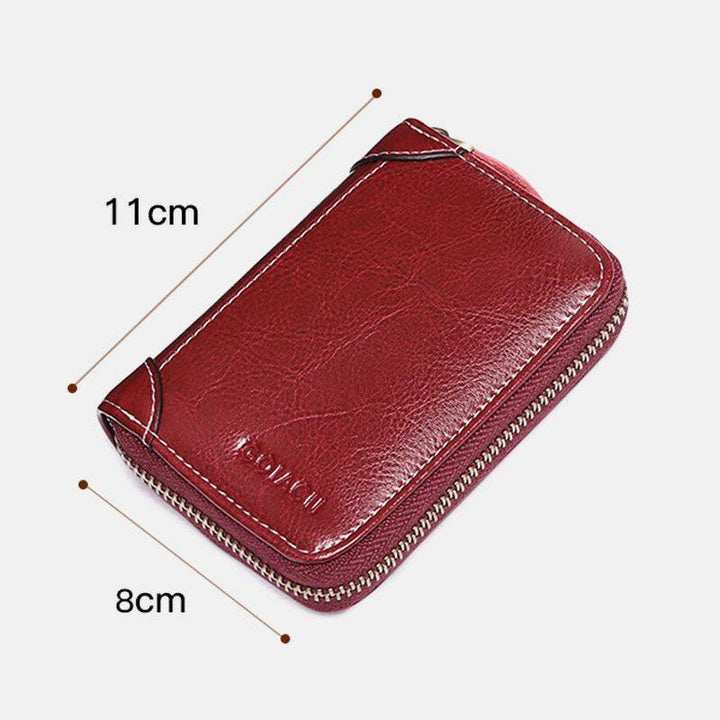 Women 12 Card Slots Rfid Genuine Leather Short Zipper Coin Purse Wallet - Trendha