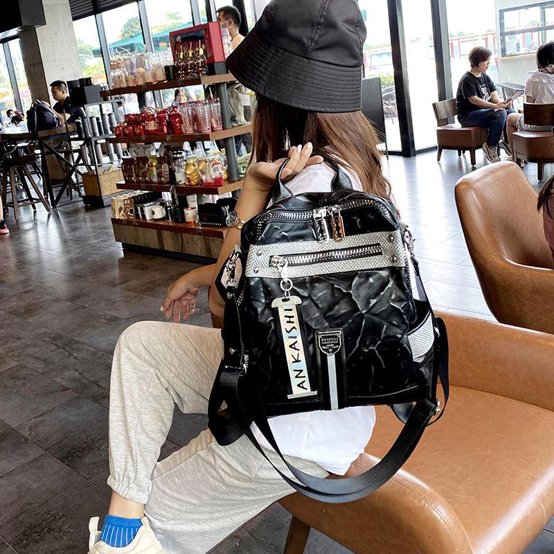 Women’s Black PU Backpack, 27 × 10 × 28 cm