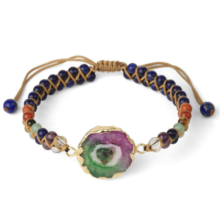 Agate Natural Crystal Beaded Braided Yoga Bracelet For Women - Trendha