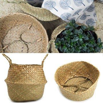 1/2 Pcs Rattan Belly Storage Baskets Laundry Holder Plants Flower Pot Home Decor - Trendha