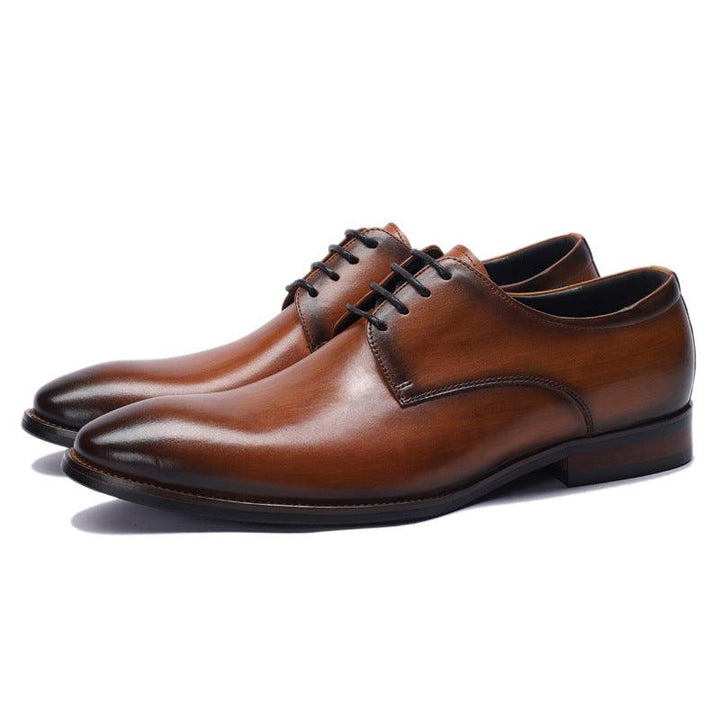 New Business Casual Leather Shoes Men's British Pointed Toe Lace-up Cowhide Suit - Trendha