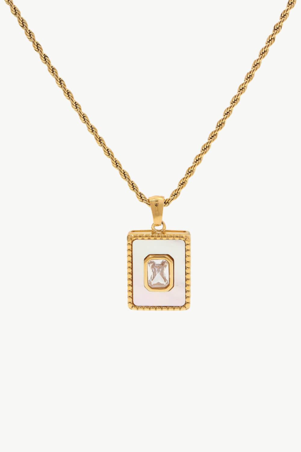 Square Pendant Twisted Chain Necklace - Trendha