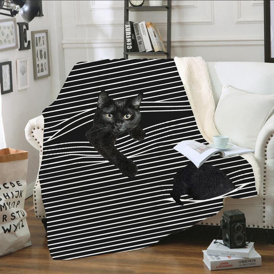 Stripe Pattern Cat Cartoon Blanket Coral Fleece Lunch Break Sofa Blanket Air Conditioning Blanket - Trendha