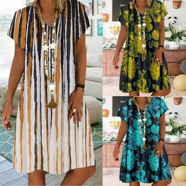 A-line dress with V-neck print
