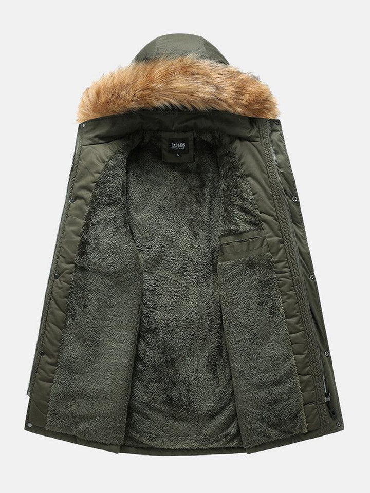 Mens Multi Pocket Detachable Faux Fur Hooded Collar Thicken Warm Coats - Trendha