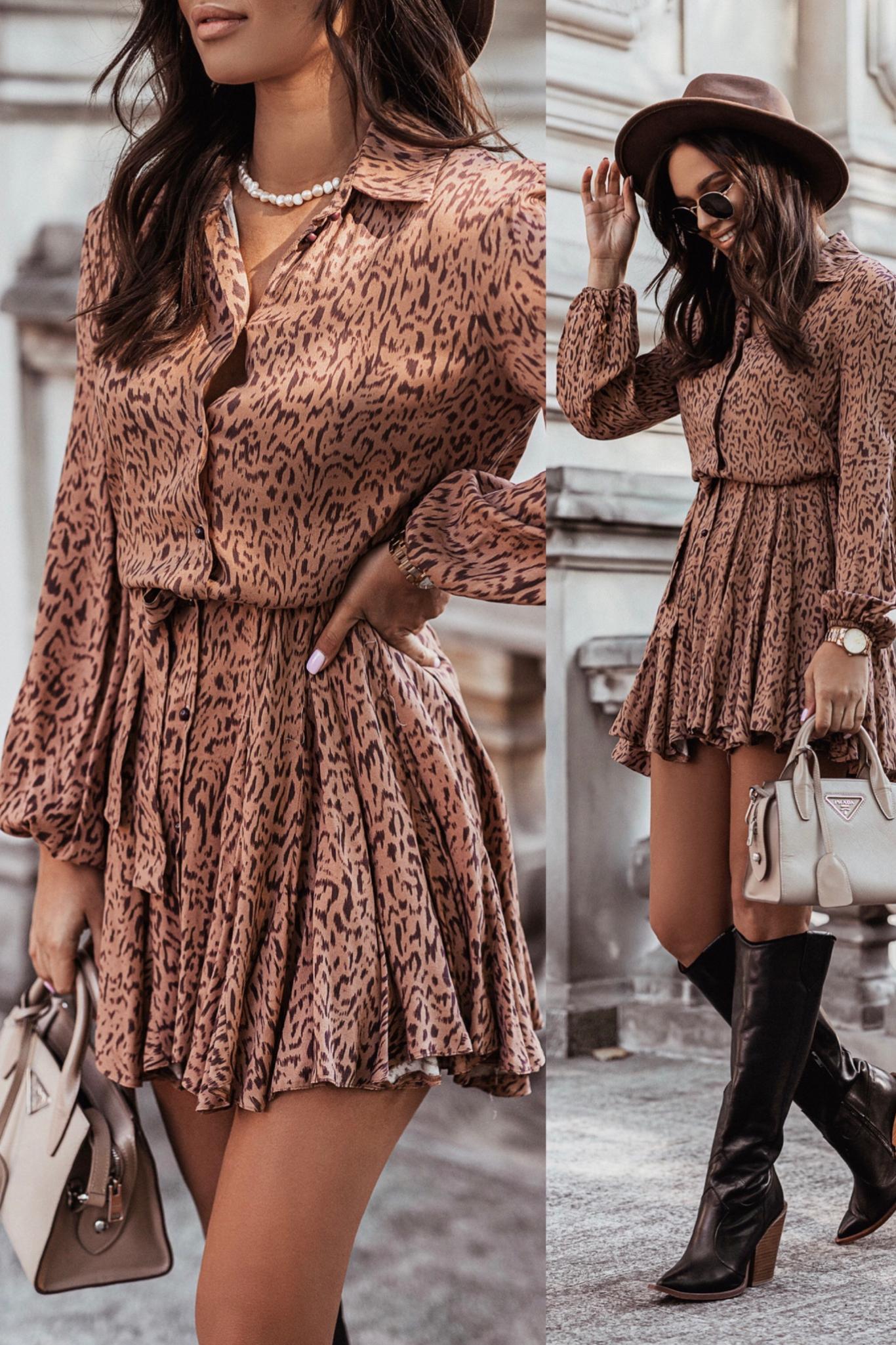 Women's Printed Shirt Waist Lapel Dress - Trendha