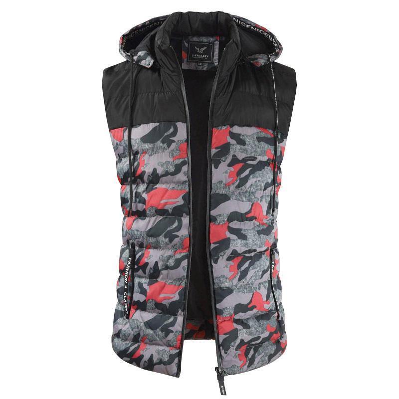 Mens Camo Patchwork Detachable Hooded Thick Warm Padded Vest - Trendha