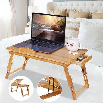Nature Bamboo Folding with Heat Dissipation Hole Drawer Laptop Desk Computer Mackbook Desktop Holder Bed Desk Tray Stand - Trendha