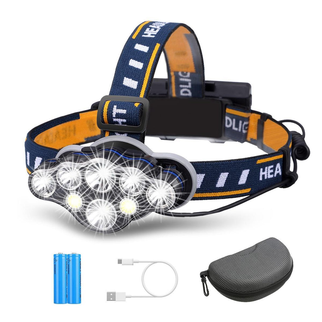 OUTERDO 3300LM 8Modes 8LED Rechargeable Headlamp Flashlight with USB Cable 2 Batteries, Waterproof LED Head Torch Head Light with Red Light for Camping Fishing Car Repair Outdoor - Trendha