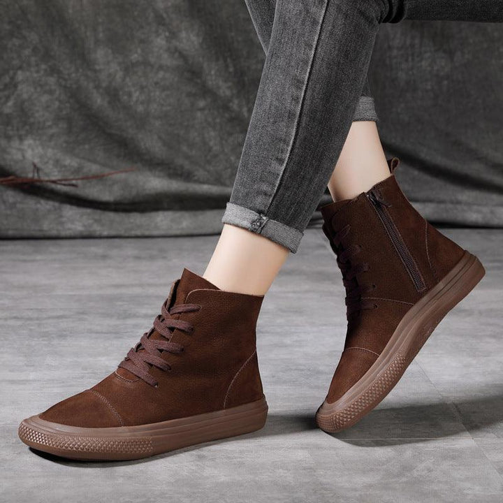 New First Layer Cowhide Casual Women's Shoes With Square Toe - Trendha