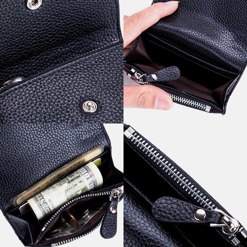 Women Genuine Leather Multifunction Lychee Pattern Coin Bag Small Wallet - Trendha