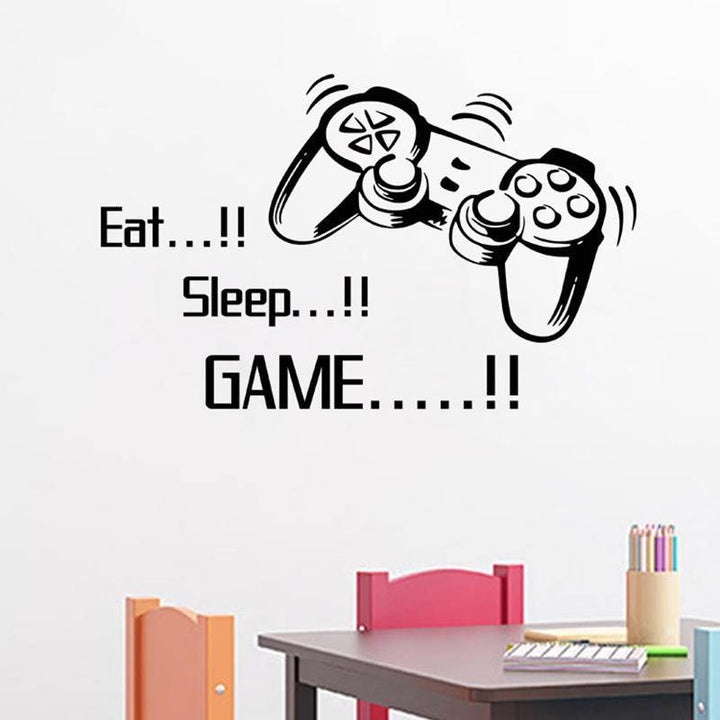 Creative Art Game Handle Wall Stickers "EAT SLEEP GAME" Black Vinyl Removable Printed Game Lovers Bedroom Wall Stickers Hot Play Game Handle Living Room Bedroom Personality Decoration Wall Stickers - Trendha