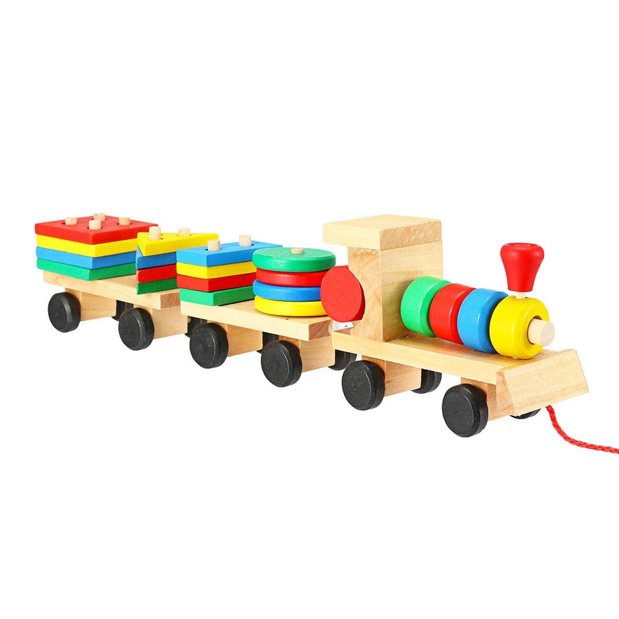Train Truck Wooden Geometric Blocks Toys Kids Developmental Baby Educational Track Toys - Trendha