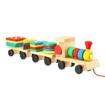 Train Truck Wooden Geometric Blocks Toys Kids Developmental Baby Educational Track Toys - Trendha