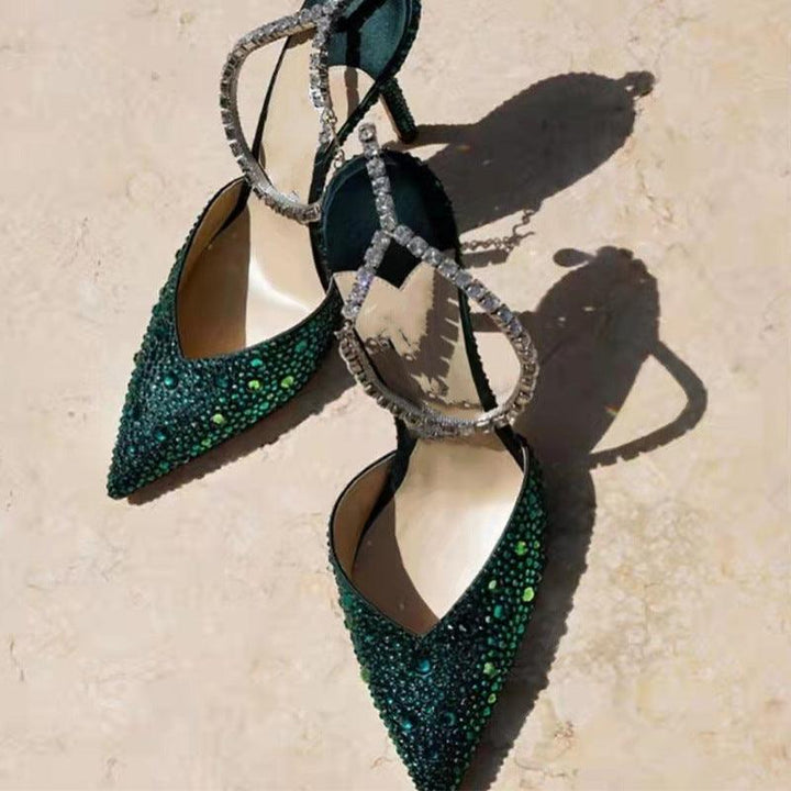 Hollow Toe Rhinestone Chain Catwalk High-heeled Stiletto Plus Size Sandals - Trendha