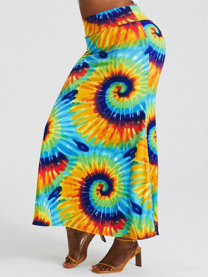 Bohemia Tie Dye Print High Waist Buttocks Bodycon Long Skirt - Trendha