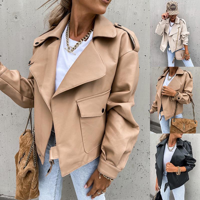 Women PU Leather Top Coat Jacket Loose - Trendha