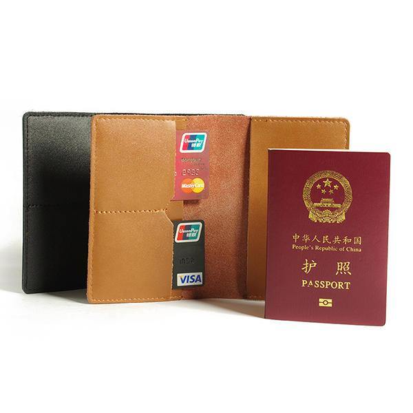 Men Genuine Leather Passport Holder Wallet Card Holder - Trendha