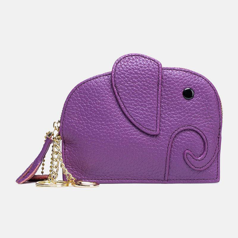 Women Genuine Leather Casual Cute Animal Elephant Pattern Mini Keychain Coin Bag Storage Bag - Trendha