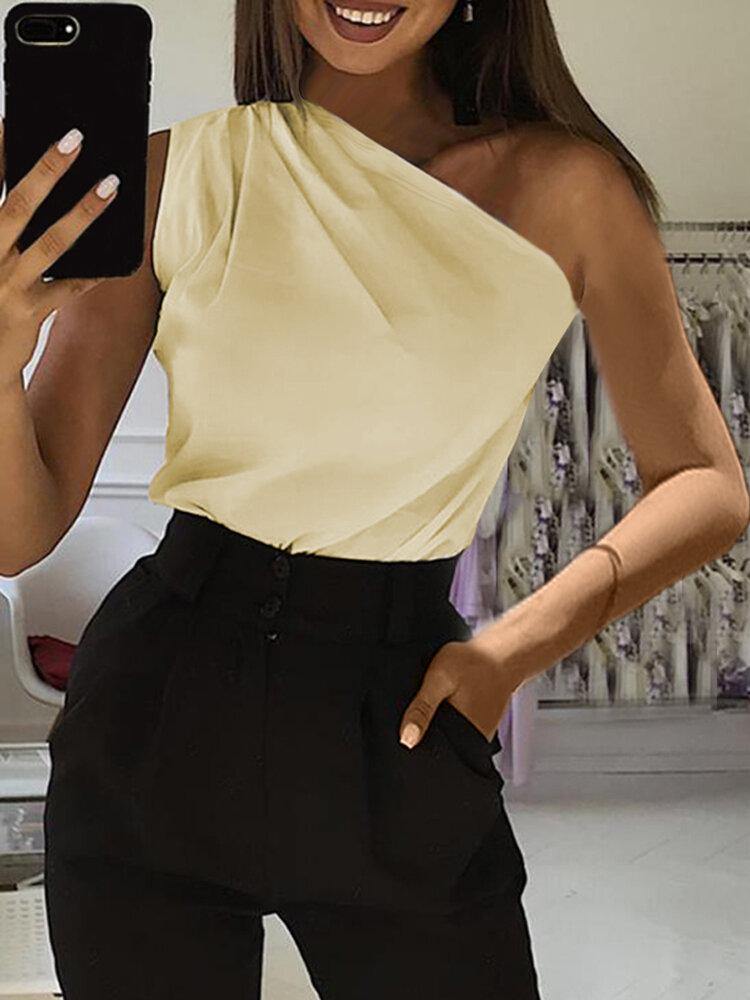 Sleeveless Strapless One Shoulder Casual Solid Women Tank Tops - Trendha