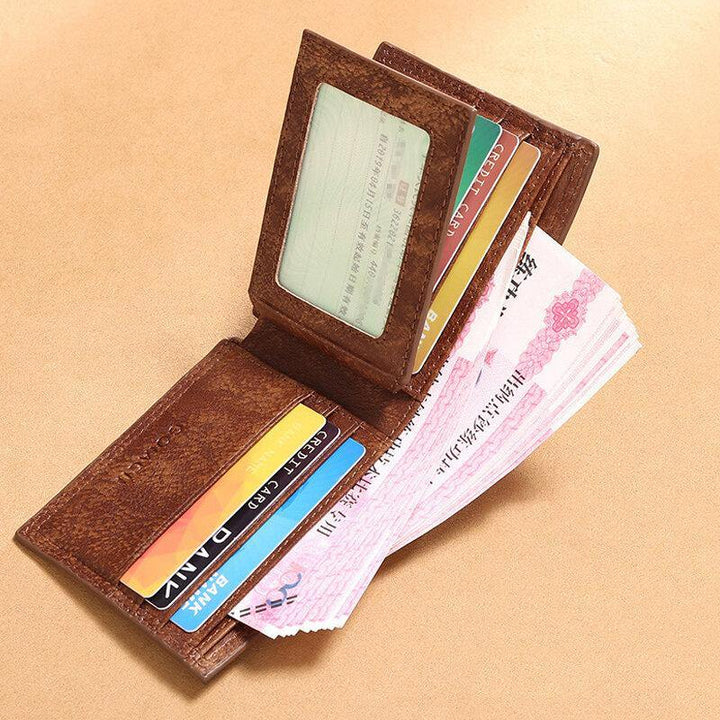 Men Genuine Leather Short RFID Anti-theft Multi-card Slot Card Holder Coin Purse Wallet Cowhide Money Clip - Trendha