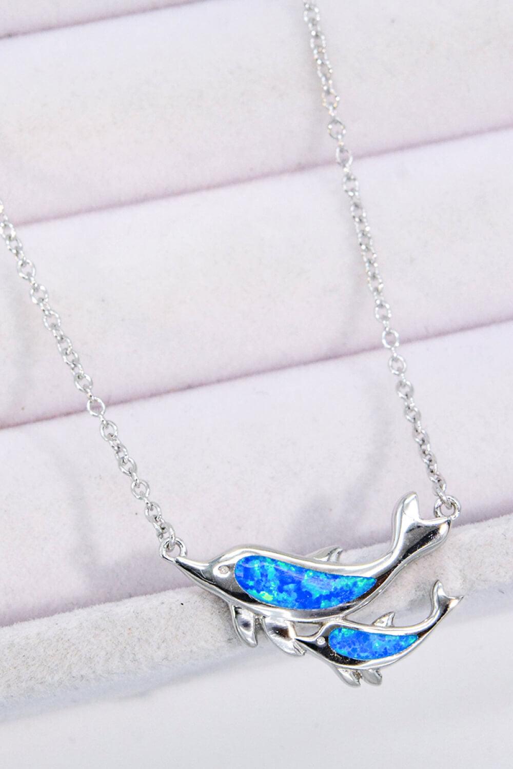 Opal Dolphin Chain-Link Necklace - Trendha