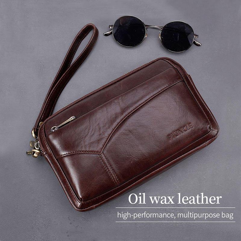 Men Genuine Leather Clutches Bags Small Phone Bag Card Holder Business Bag - Trendha